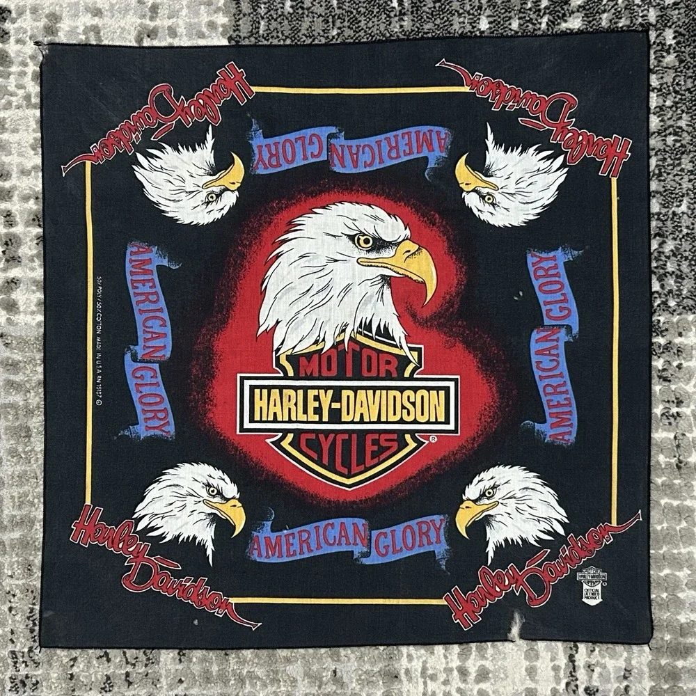 Vintage Harley Davidson Bandana 90s Made In USA Bald‎ Eagle Graphic Handkerchief